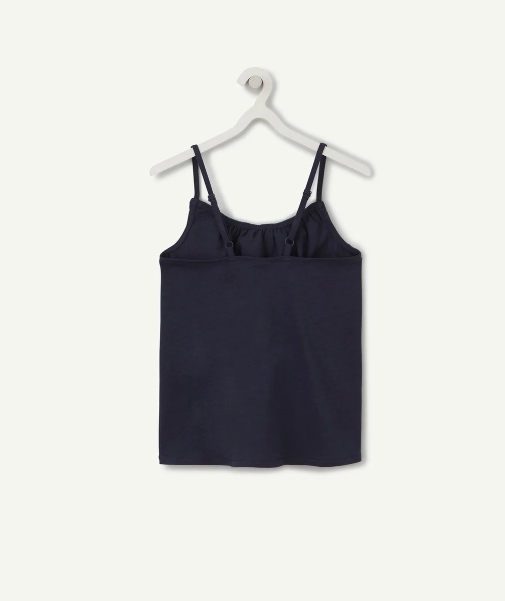 T-SHIRT À BRETELLES FILLE EN COTON BIO BLEU MARINE