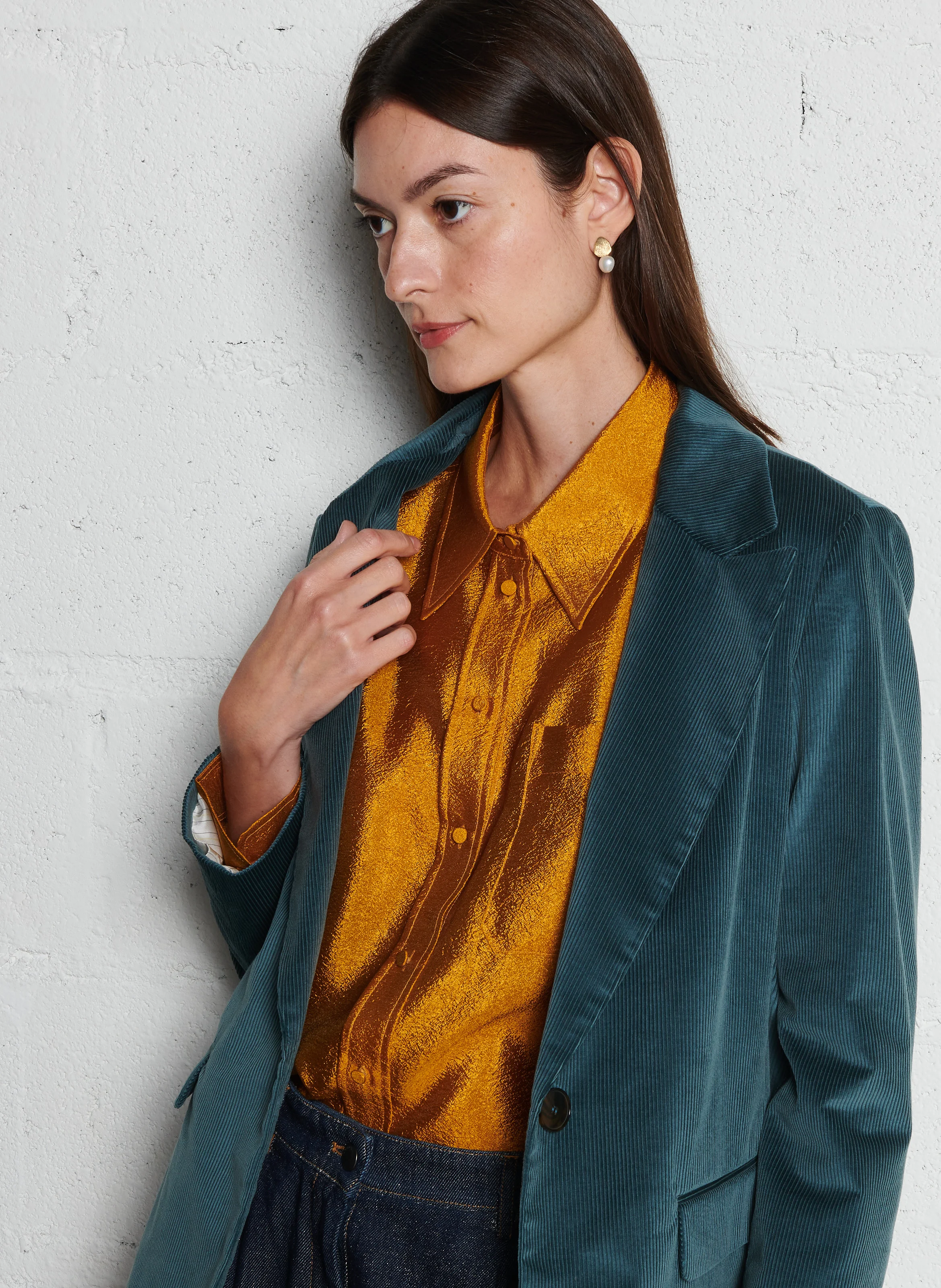CAMELIA - Blazer col tailleur en coton mélangé | Jaune