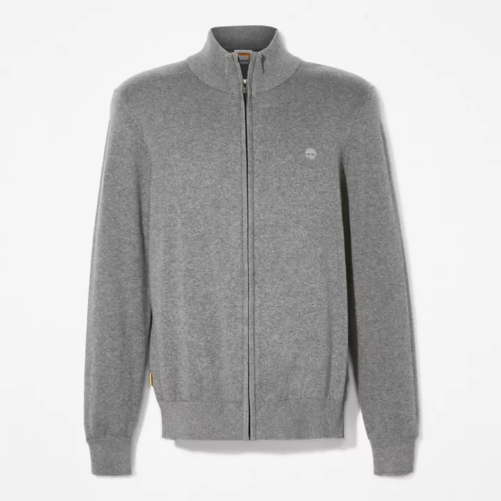 Suéter masculino Williams River com zíper frontal completo na cor cinza.