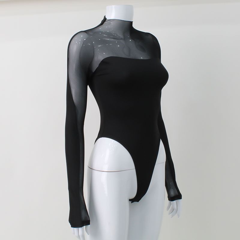 Sheparon - Bodytop met lange mouwen en nephals en mesh-paneel