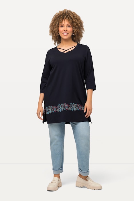 Shirt, Zierbänder, A-Linie, V-Ausschnitt, 3/4-Arm