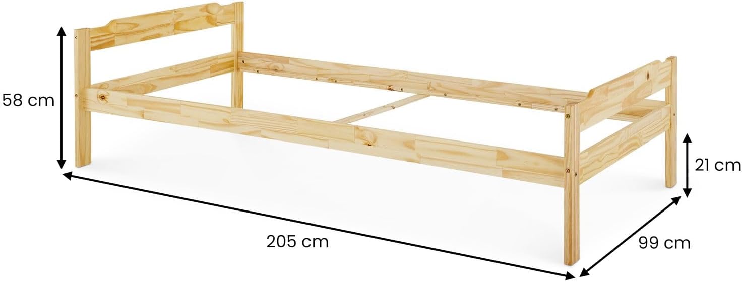 IDIMEX Massivholzbett Moritz aus Kiefer Massivholz 90x200 cm, Natur - Einzelbett kür Kinderzimmer, Tagesbett Jugendbett, einfaches Gästebett, Bettgestell lackiert