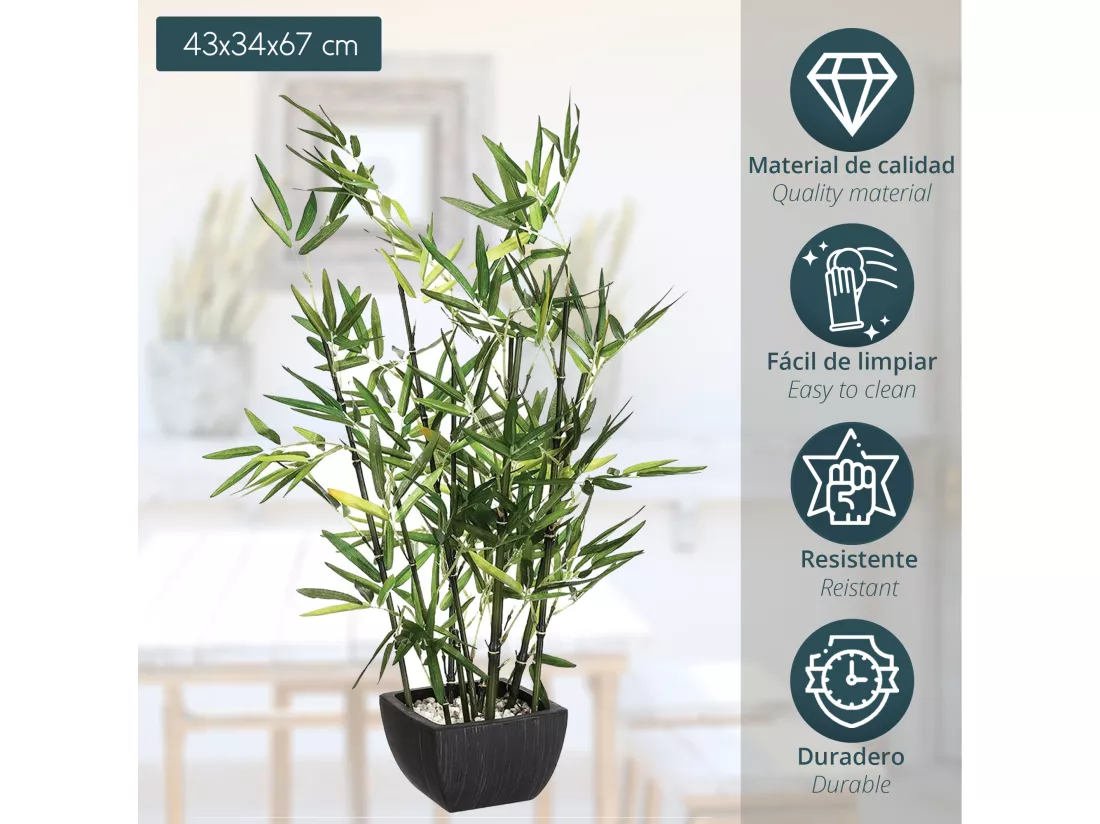 Bambou artificiel en pot l.43 x p.34 x h 70, vert