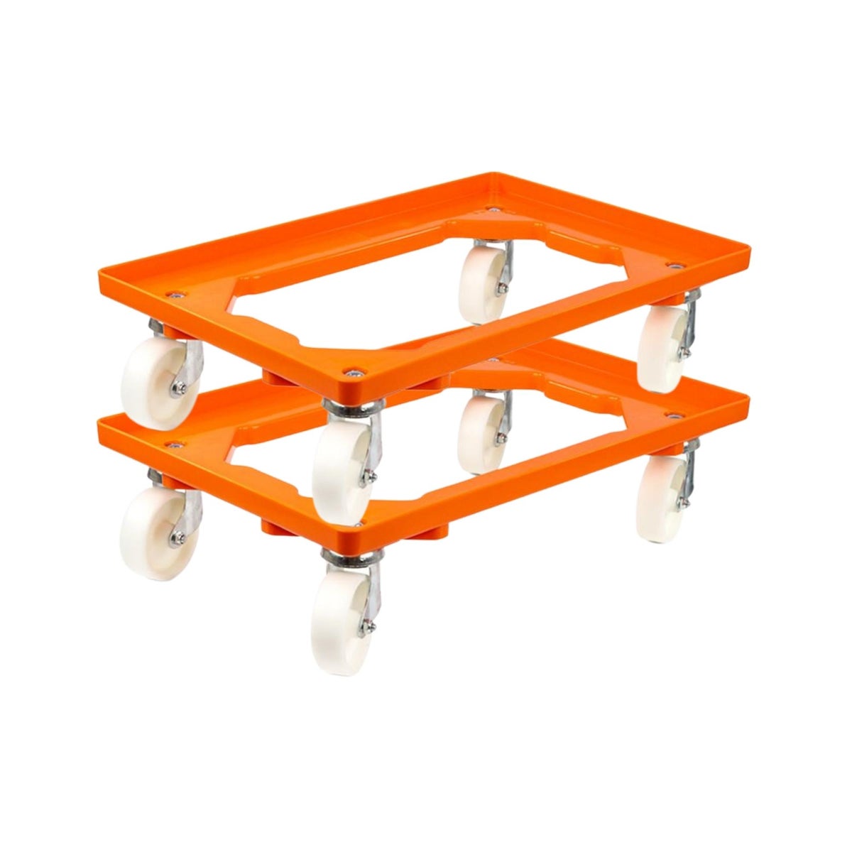 PROREGAL Voordeelset 2x Transportwagens voor Euroboxen 60 x 40 cm met Oranje Kunststof Wielen, Open Dek, 2 Zwenkwielen en 2 Remwielen, Draagvermogen 300 kg