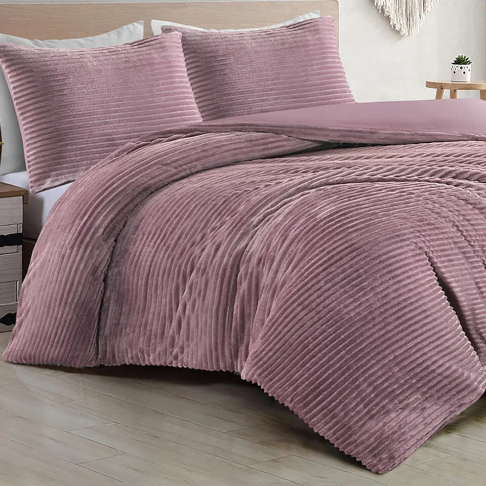 Zavelo Dorien Rib Teddy Dekbedovertrek Roze-2-persoons (200 x 200/220 cm)