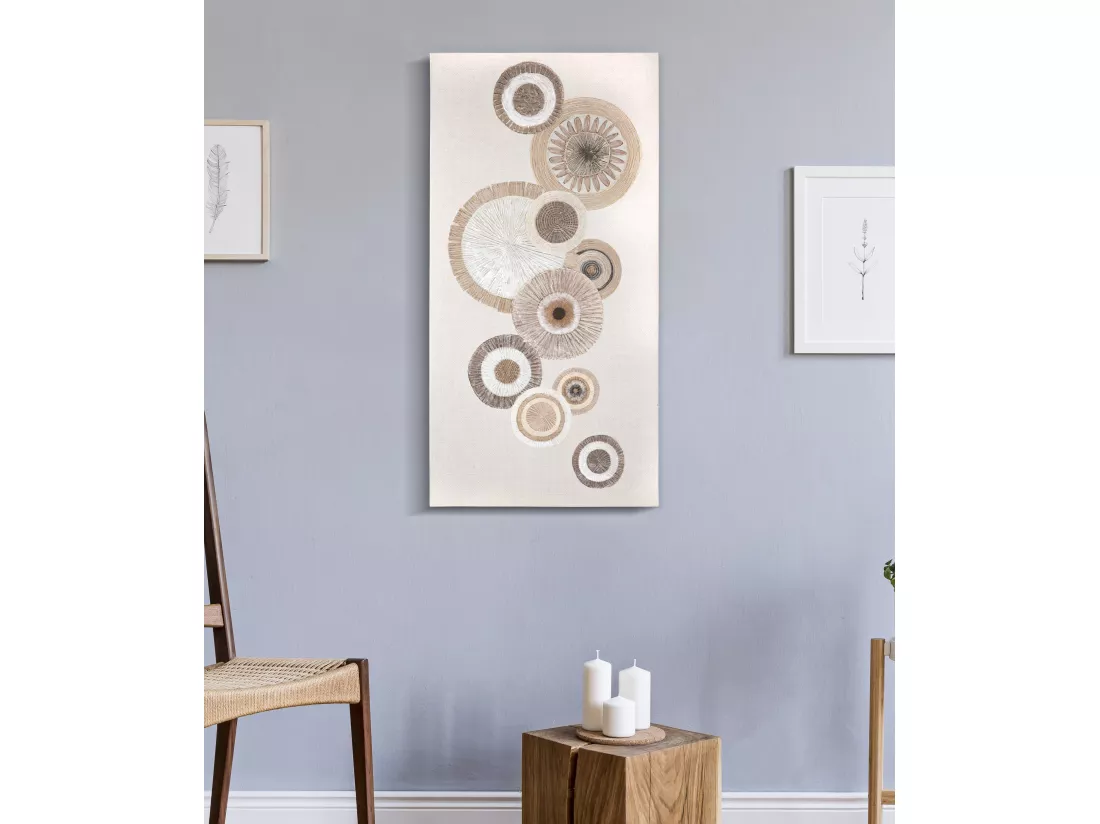 Tableau Toile sur Bois - Motifs Géométriques aux Tons Chaleureux avec Décors en Relief - 50x3,2x100 cm - Décoration Murale Élégante