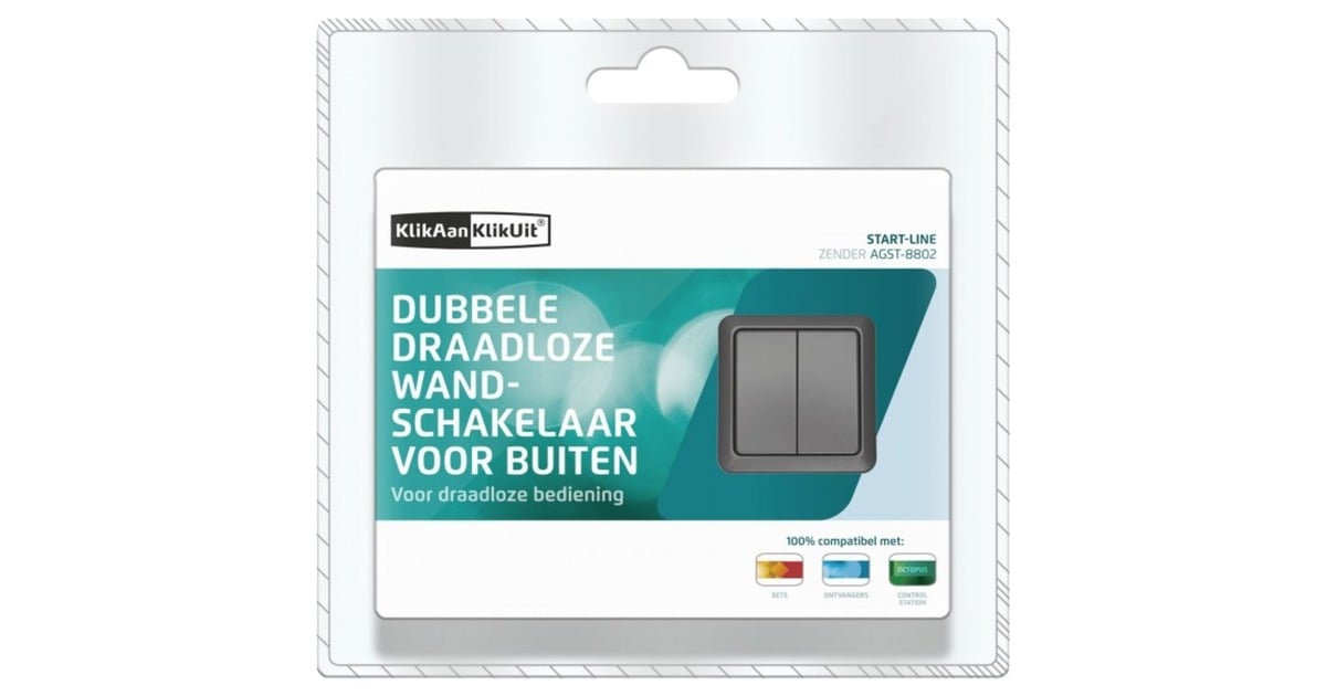 KlikAanKlikUitDraadloze dubbele wandschakelaar voor buiten knop  (Grijs)