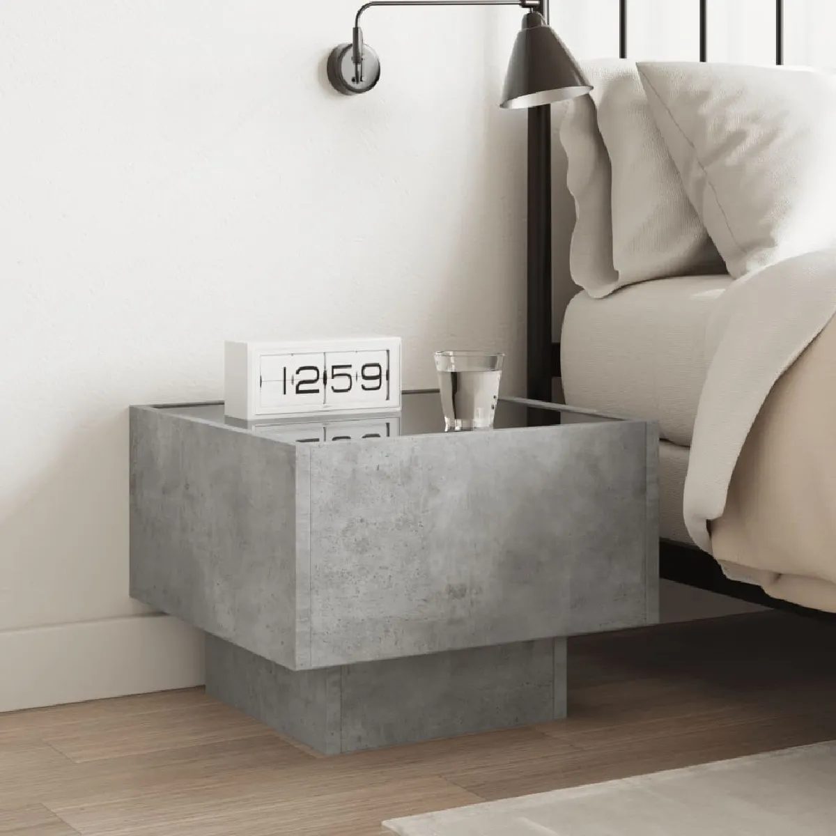 vidaXL Table de Chevet avec LED Infini - Gris Béton