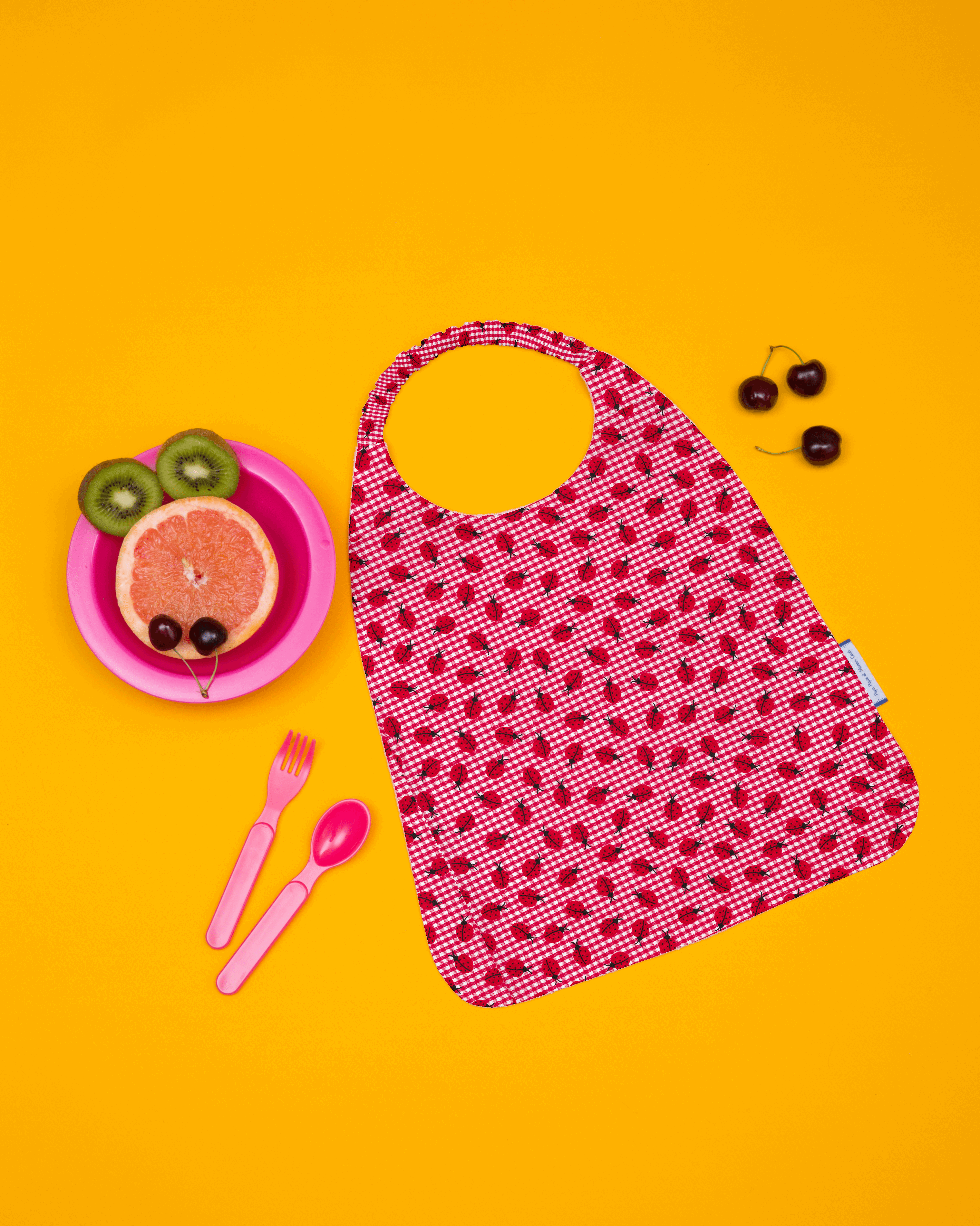 Serviette Enfant Élastique Vichy Coccinelle