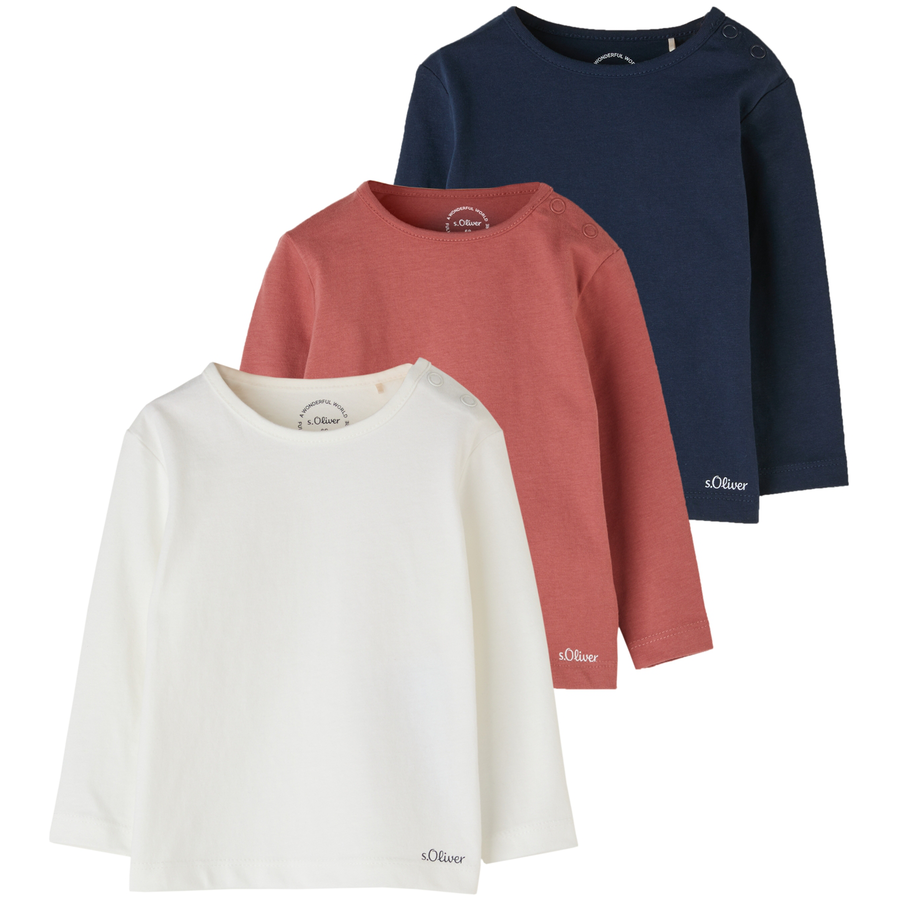 s.Oliver Langarmshirt 3er Pack weißrotblau