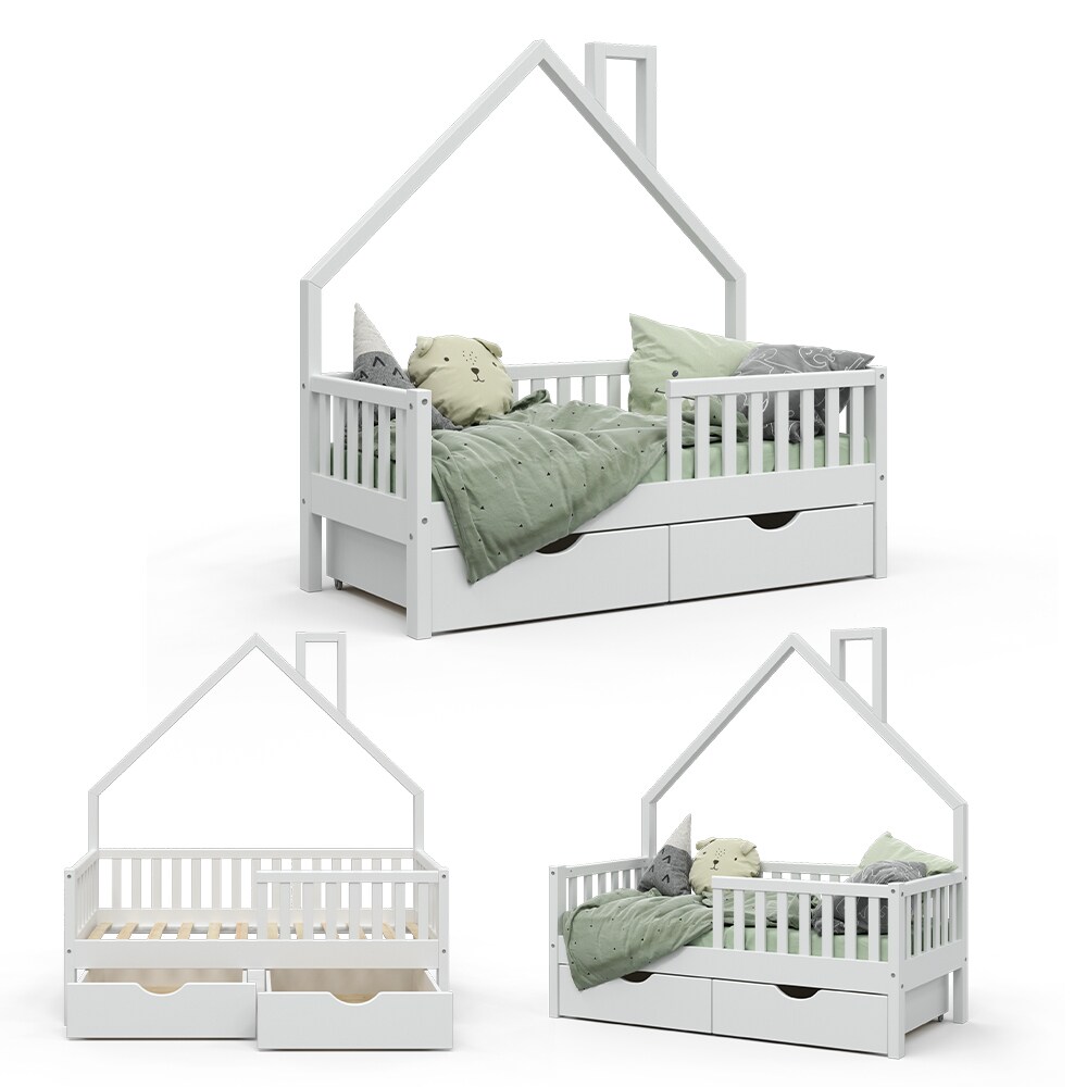 VitaliSpa Hausbett Kinderbett Spielbett Noemi 70x140cm Schubladen Rausfallschutz