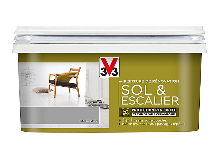 Peinture de rénovation sol et escalier V33 galet satin 2L