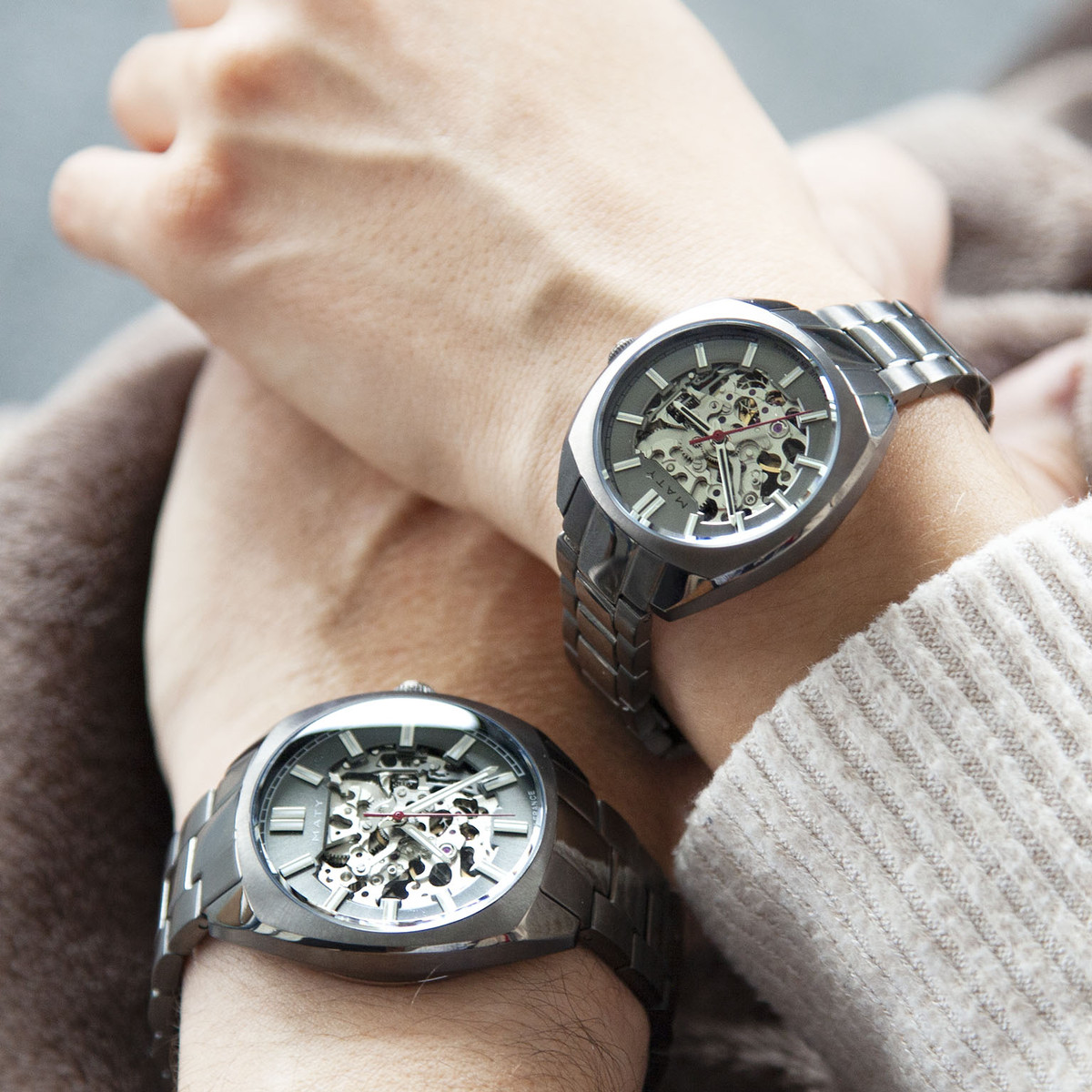 Montre mixte squelette automatique acier bracelet acier