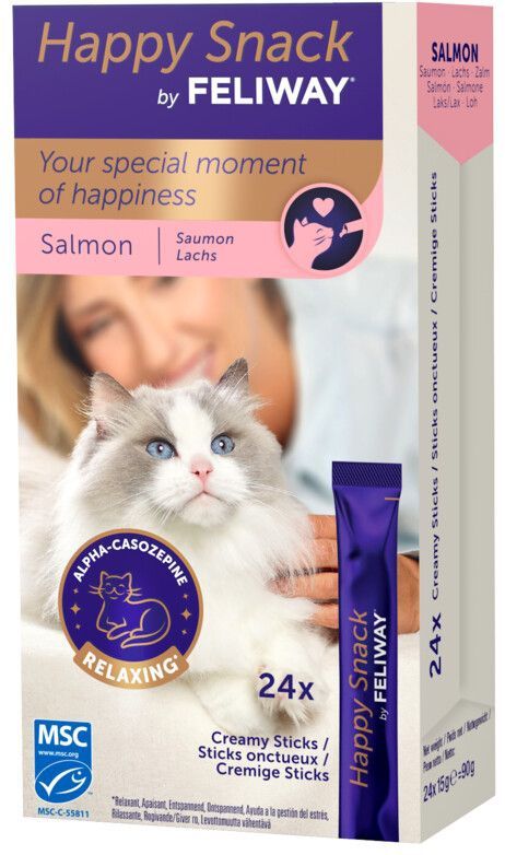 Feliway - Happy Kattensnack - Zalm - 4x 24 x 15 gr
