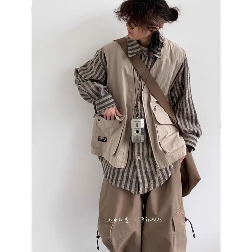 Real Boy - V-hals vest met rits en effen zakken