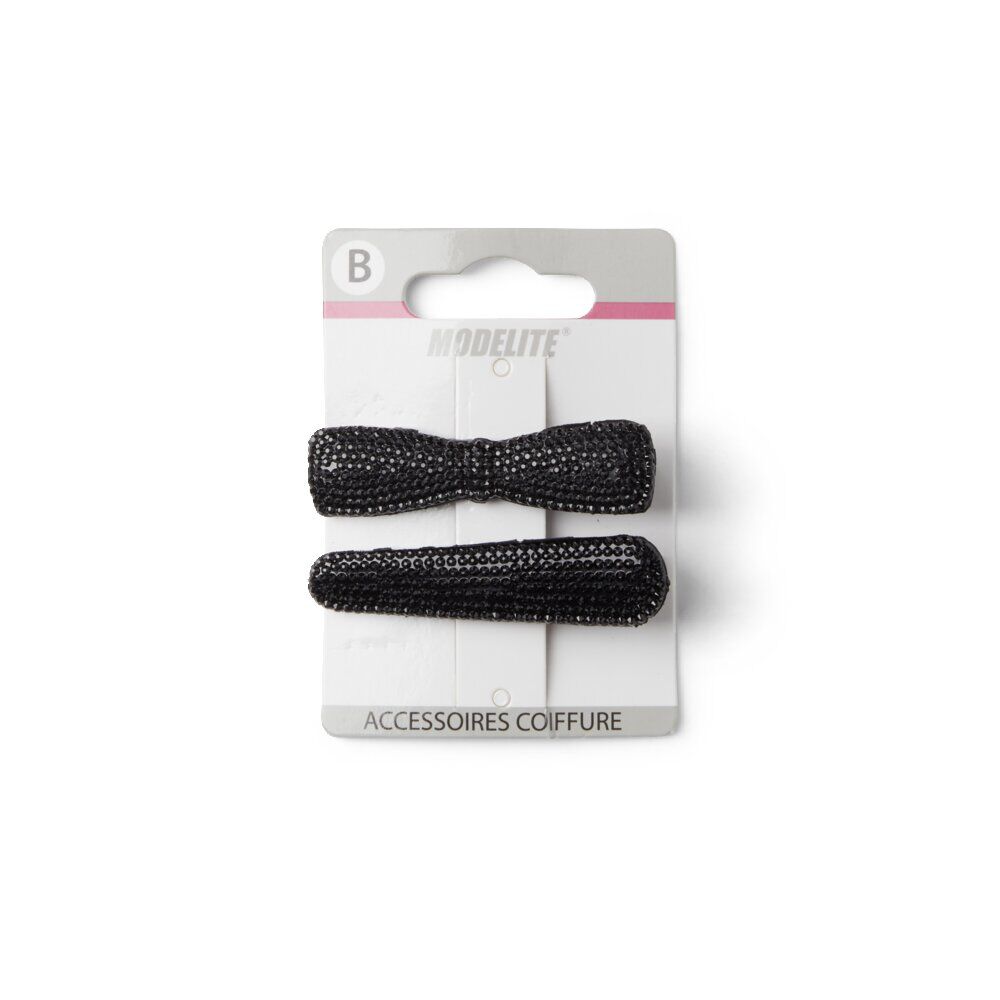 Lot de 2 pinces à cheveux plates crocodile à strass noir