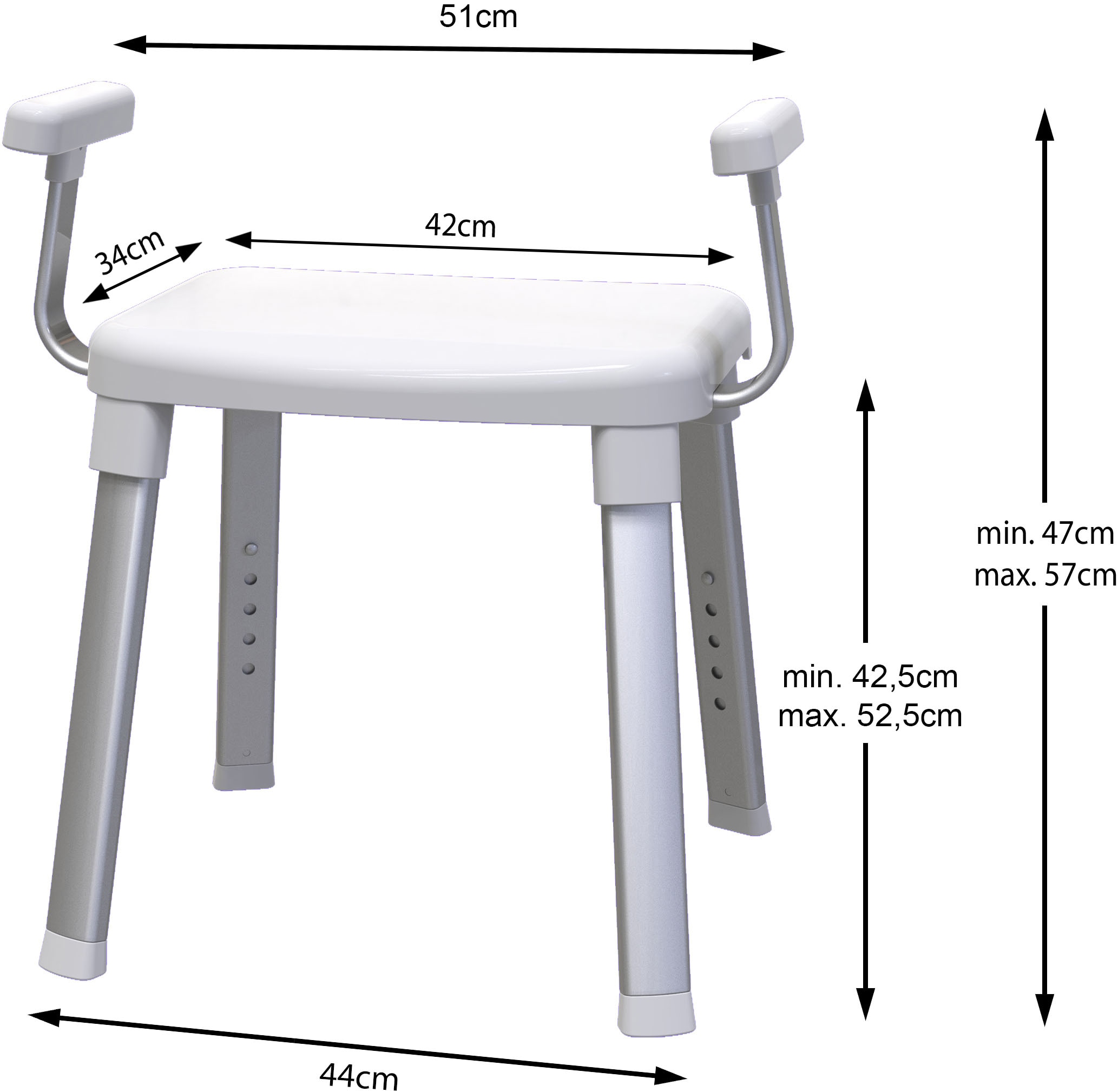 Bischof Dusch- und Badhocker »Splash 2.0« belastbar bis 150 kg rutschfester Stand, TÜV/GS geprüft, mit Armlehnen