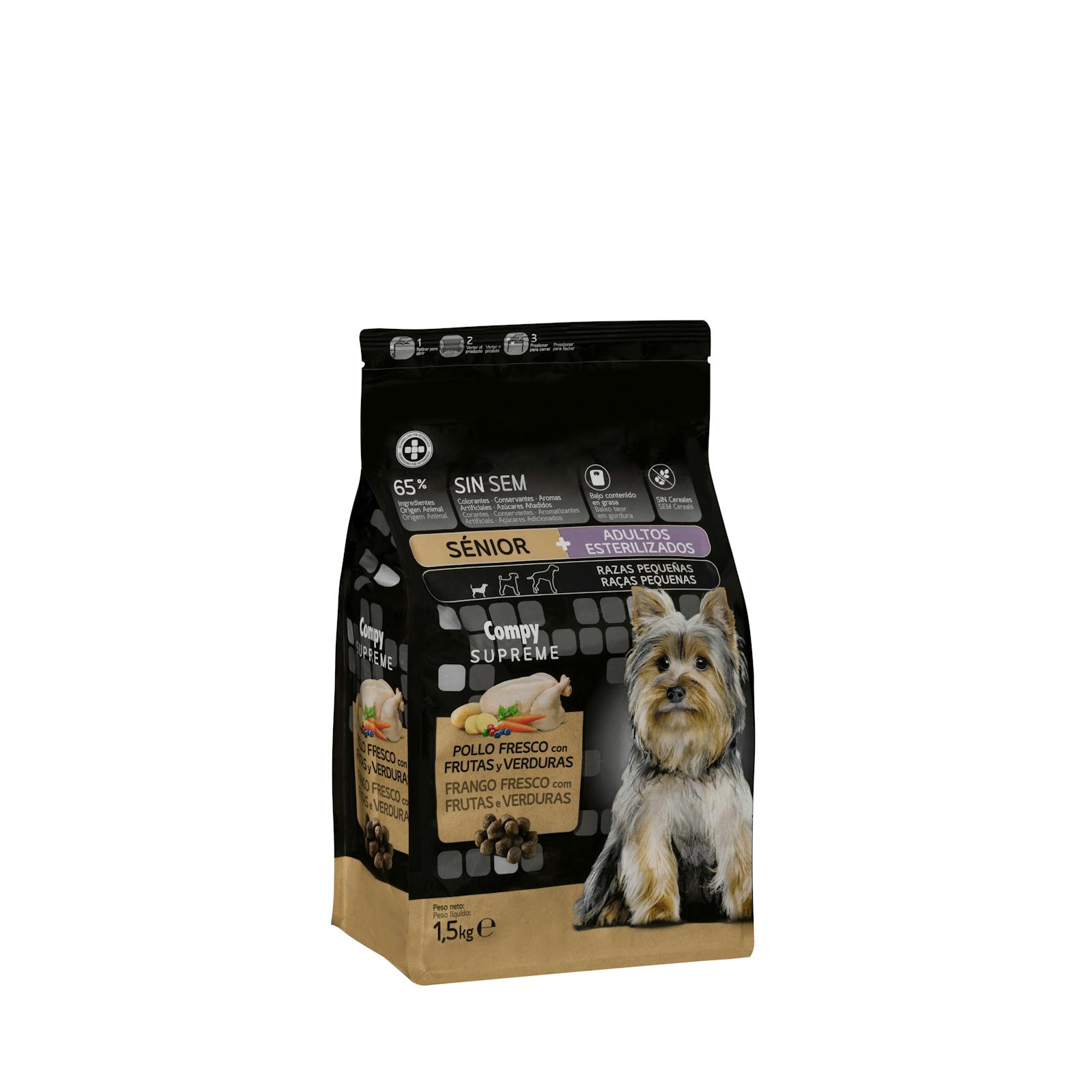 Nourriture fraîche au poulet Supreme Compy pour chiens âgés stérilisés avec fruits et légumes