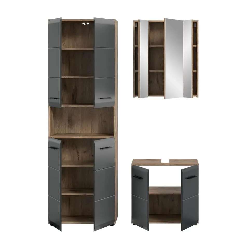 Hioshop Ice badkamer I20 zwart mat- eiken decor