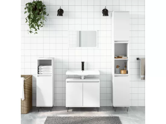 Ensemble d'armoires salle de bain 3 pcs blanc bois d'ingénierie