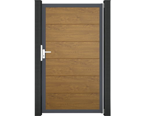 Enkele poort GroJa BasicLine DIN universeel voorgemonteerd zonder palen, kozijn antraciet 100 x 180 cm Golden Oak
