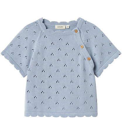 Lil' Atelier T-Shirt - Strick - NmfJola - Zen Blue m. Lochmuster
