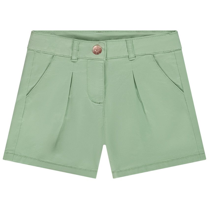 Short en twill uni effet pince pour fille - Vert