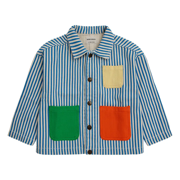 Bobo Choses Veste Denim Rayée Color Block | Bleu