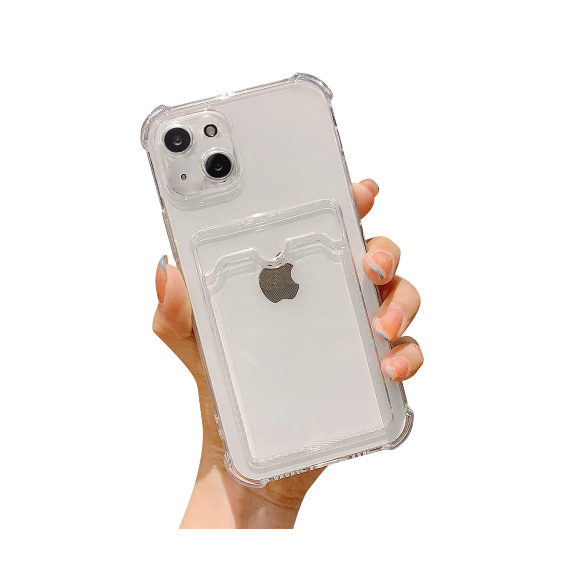 iPhone 13 Gummi Case Hülle mit Kartenfach   Air Cushion Fallschutz -Transparent