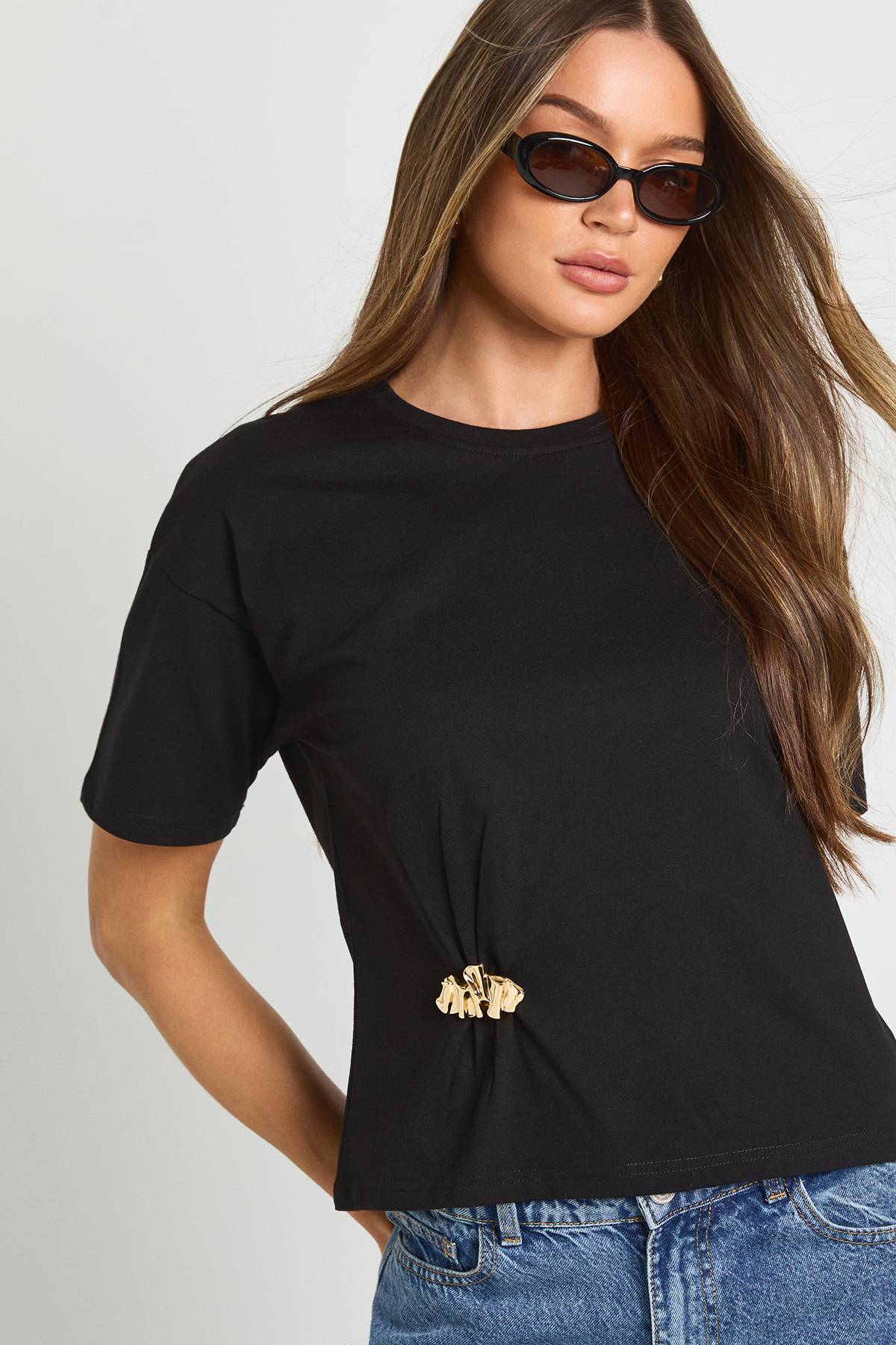 boohoo T-shirt Oversize Avec Détail De Bordure Dorée