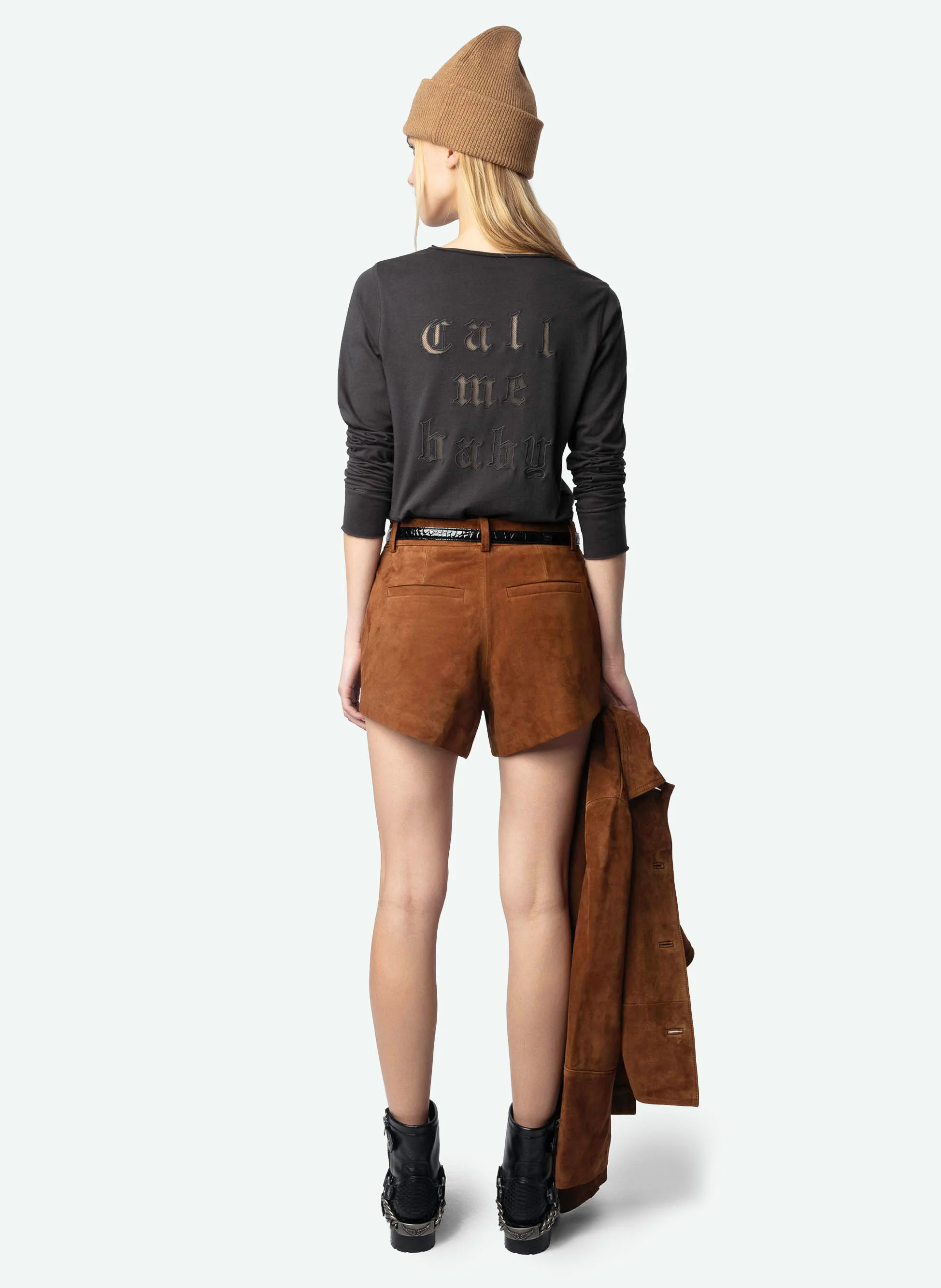 Tee-shirt droit col tunisien en coton | Gris