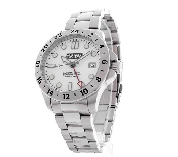 Depth Charge Stainless Steel White Dial Dive Watch