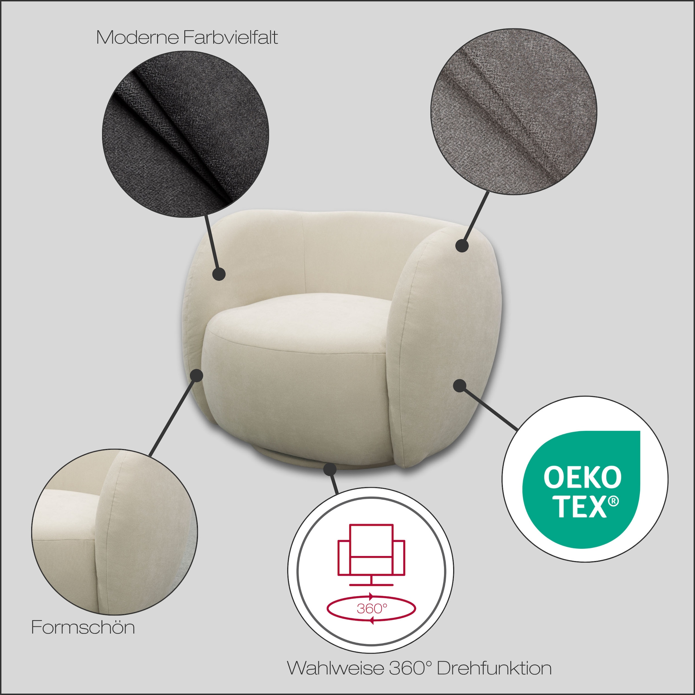 homsy by Ana Johnson Sessel »Pebbla, exklusiver, formschöner Designsessel, Drehsessel« Mit oder ohne Drehfunktion, in Luxus-Microfaser oder Chenille