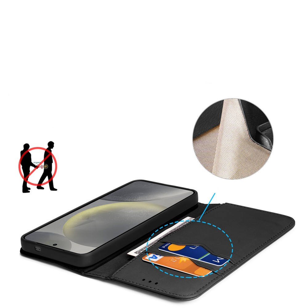 Samsung Galaxy S25 Flip Wallet Cover Echtleder Tasche (RFID Schutz) - Schwarz