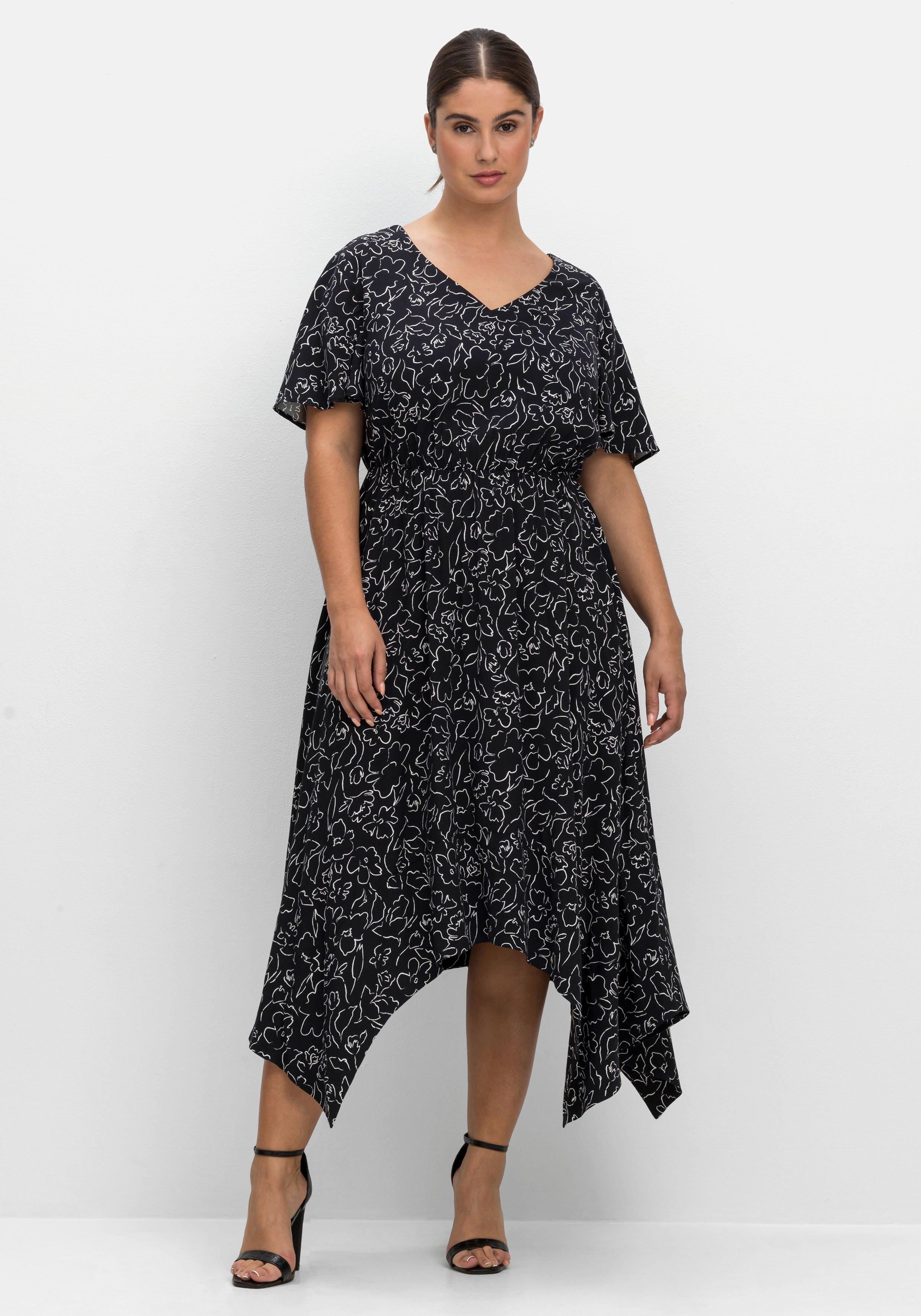 Maxikleid mit Alloverprint und Zipfelsaum