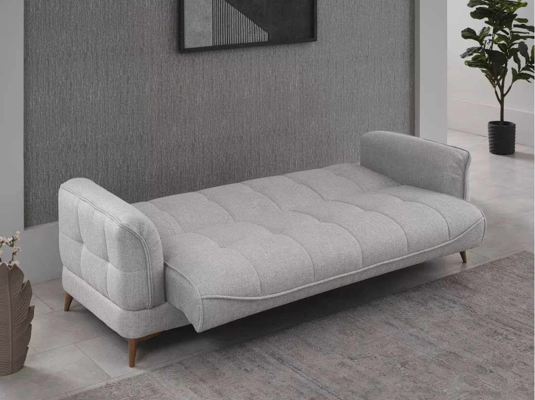 Canapé 3 places convertible clic-clac en tissu gris PODIDA