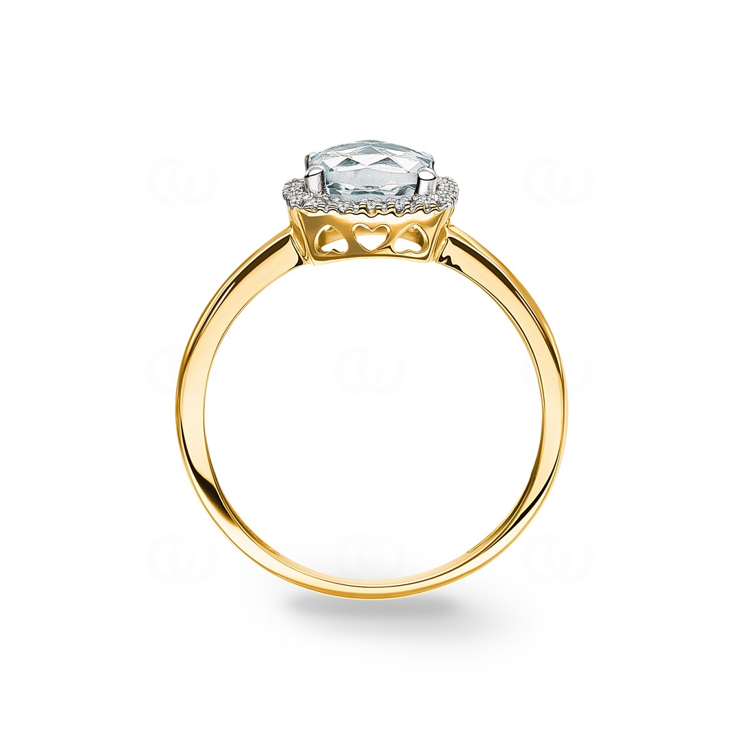 Damenring 750/18 K Gelbgold mit grünem Amethyst und Diamanten 0.06 ct H/si