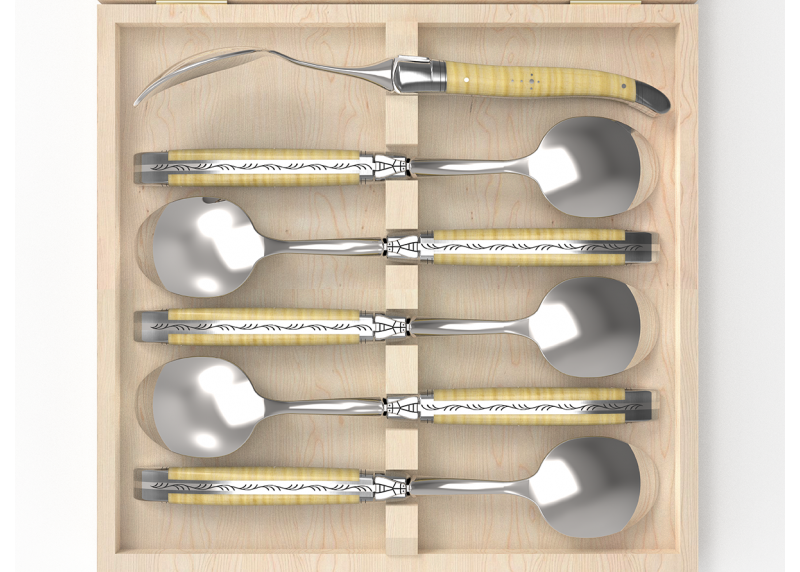 Service de 6 grandes cuillères Laguiole avec un manche en érable onde et mitres en acier inoxydable