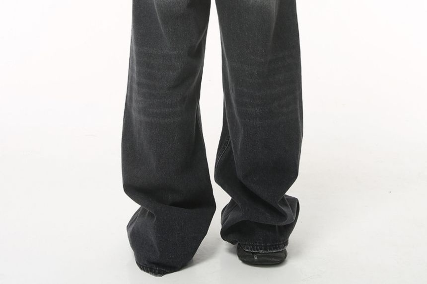 FAERIS - Mid Rise Washed Wide Leg Jeans