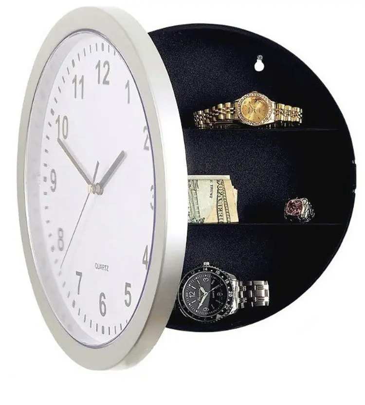 (Ø25cm) Schlichte Wanduhr Geheimversteck Tresor Uhr mit Geheim Fach Secret Safe (Batteriebetrieben) - Weiss