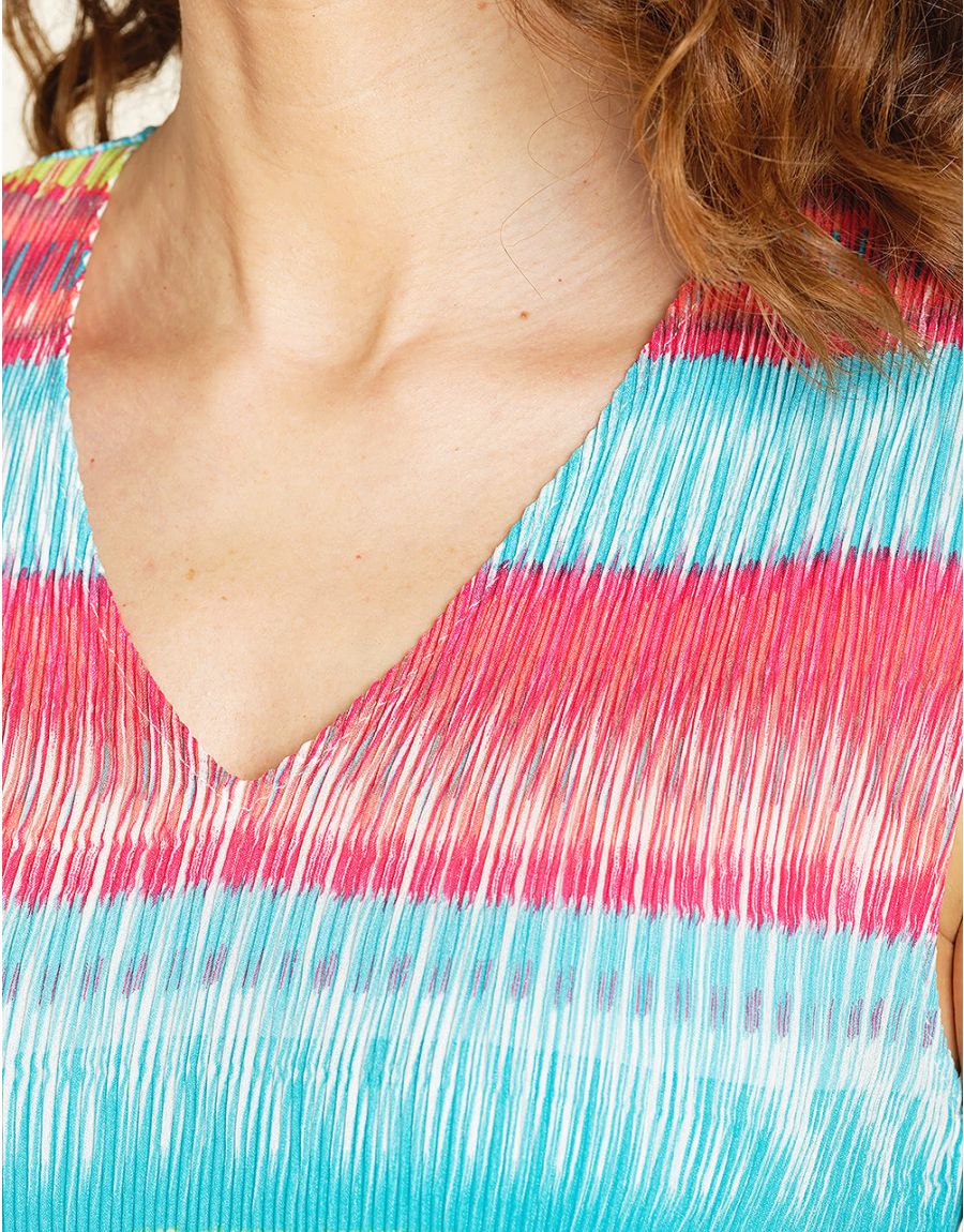 Top plissé rose et bleu
