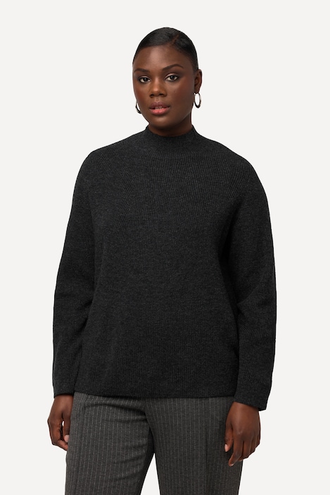 Pullover, Wollmischung, Rippstrick, Stehkragen, Langarm