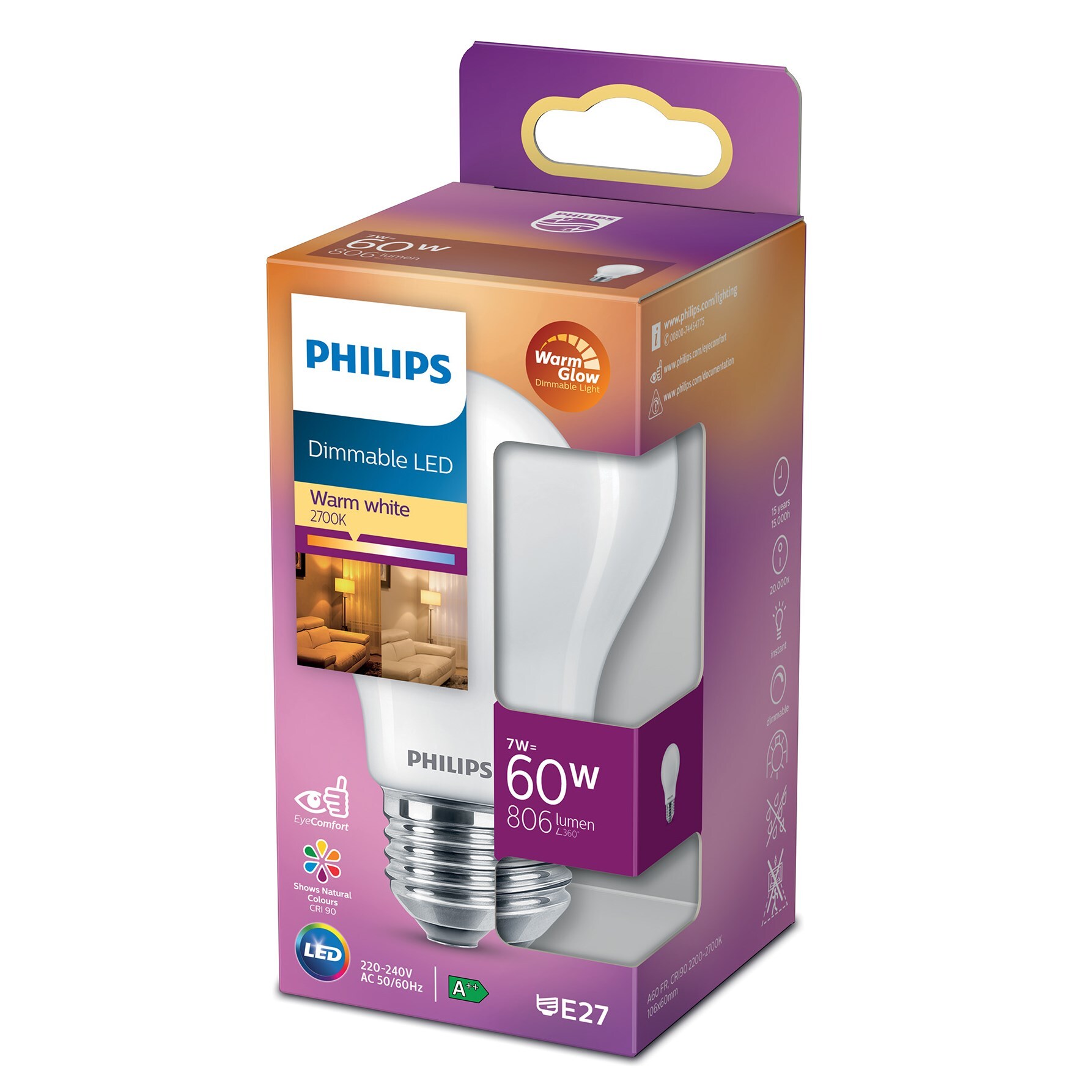 Philips Dimbar LED-pære E27 806 lm