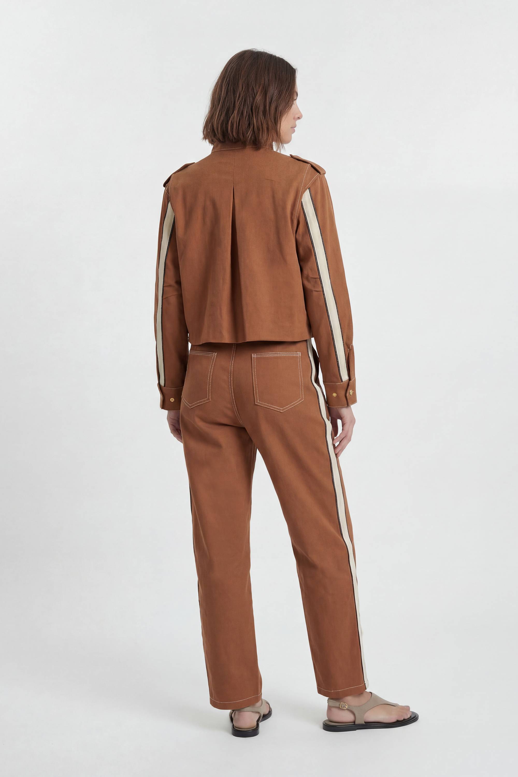 KarenMillen Pantalon Droit En Coton À Rayure Militaire Ajusté