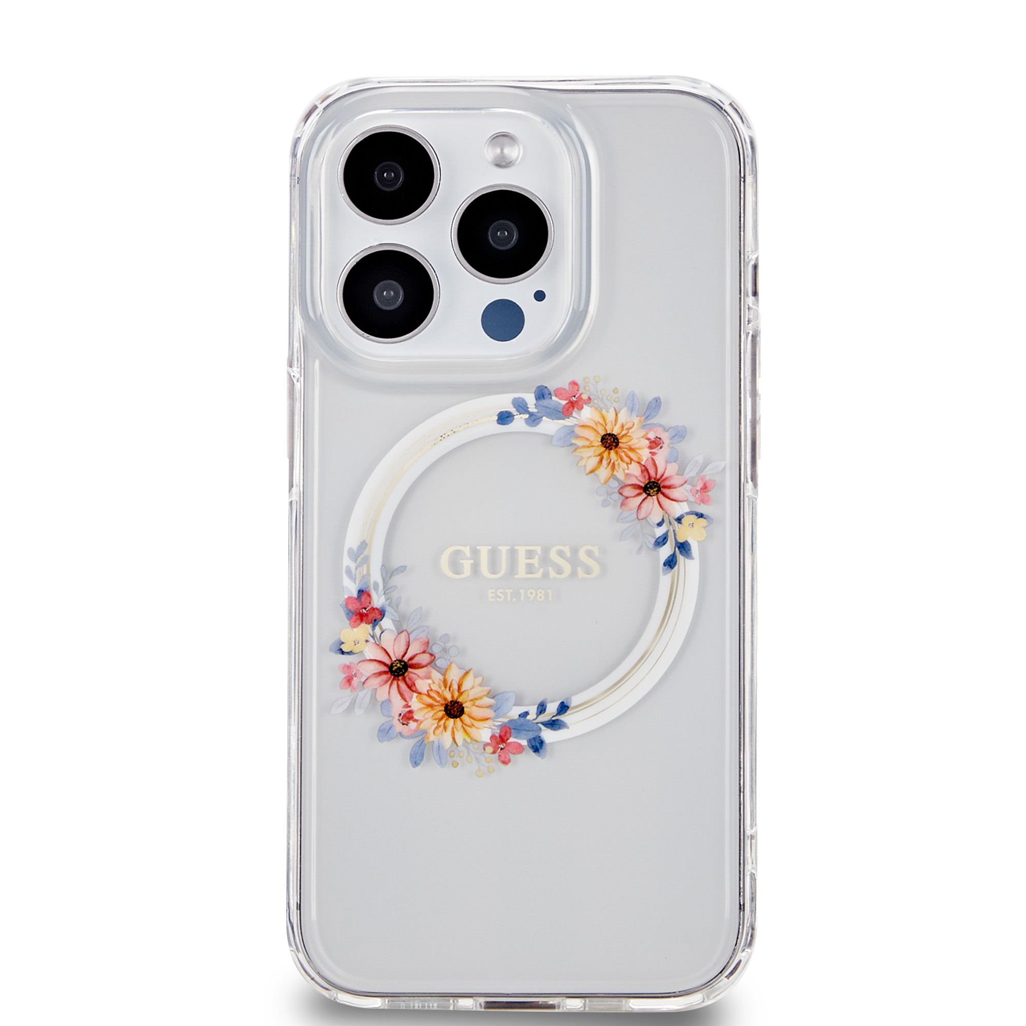 iPhone 15 Pro MagSafe Hybrid Hardcase Hülle IML Flowers Wreatch (GUHMP15LHFWFCT) - Transparent / Gelb