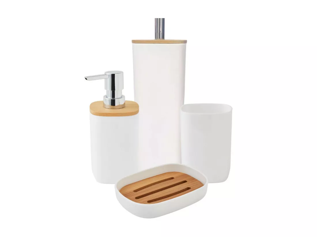 Set de salle de bain 4 pièces en bambou blanc