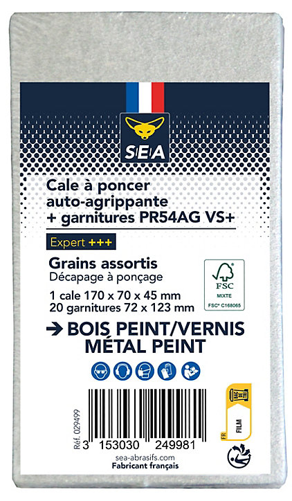 Cale + 20 feuilles abrasives 72 x 123 mm grain 40 / 80 / 120 / 180