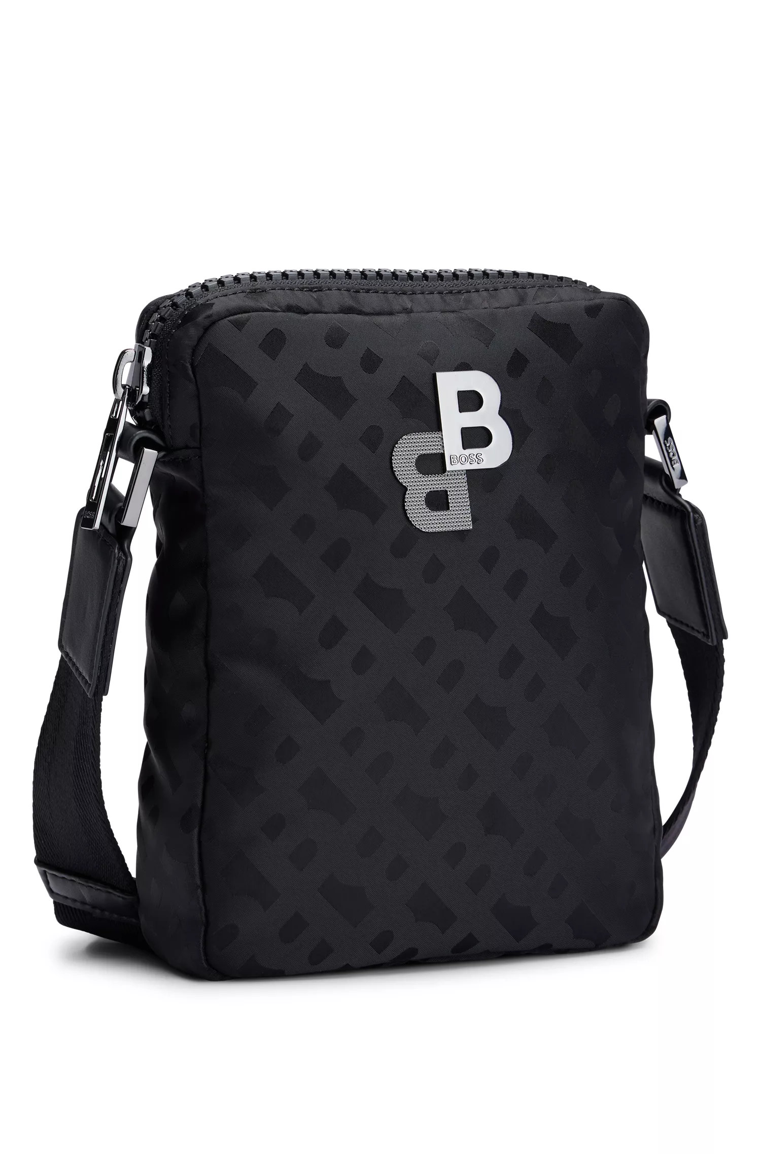 Bolsa BOSS Black-Reporter em nylon com detalhes de monograma.