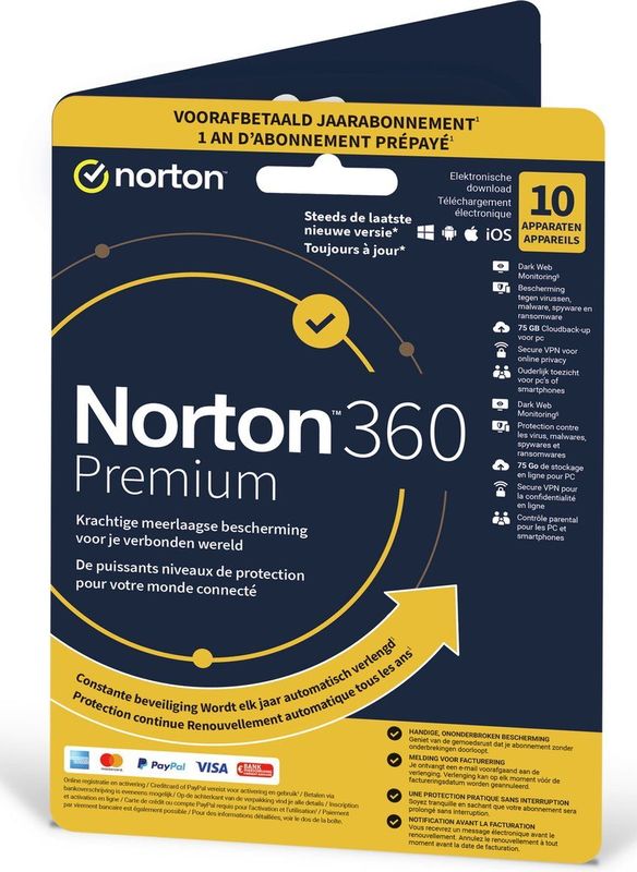 Symantec Norton 360 Premium - 1 Gebruiker - 10 Apparaten - 1 Jaar
