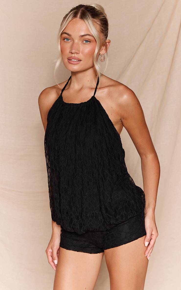 Noir Ensemble Coordonné Short En Dentelle